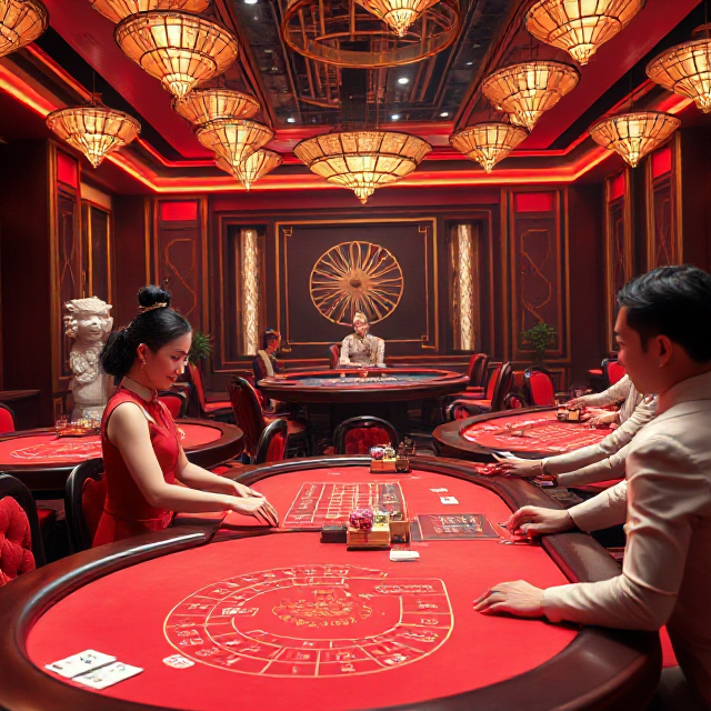 Asia Gaming live studio with Asian croupiers at Sic Bo and baccarat tables