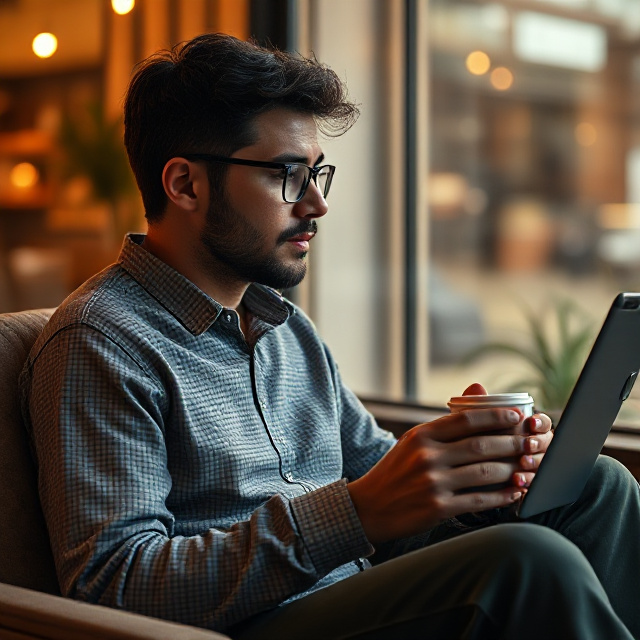 Player taking a break from gambling with a coffee