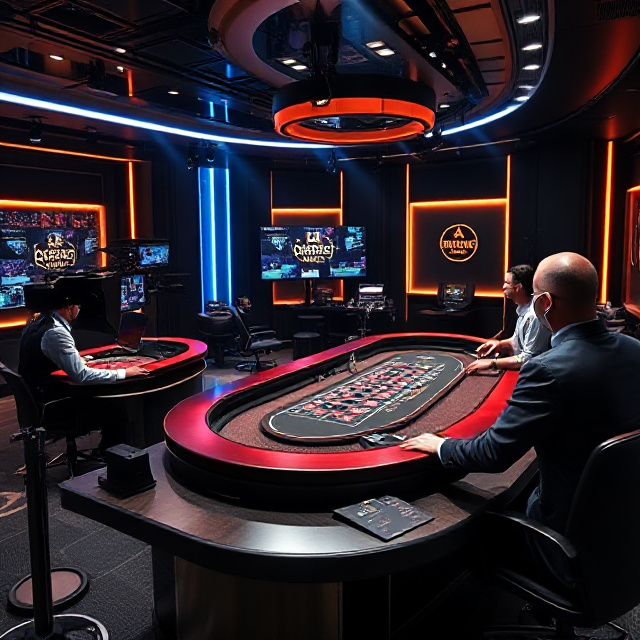 Live dealer studio with croupiers and multi-camera equipment