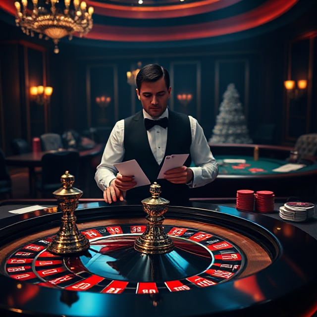 Live casino dealer at baccarat and roulette tables