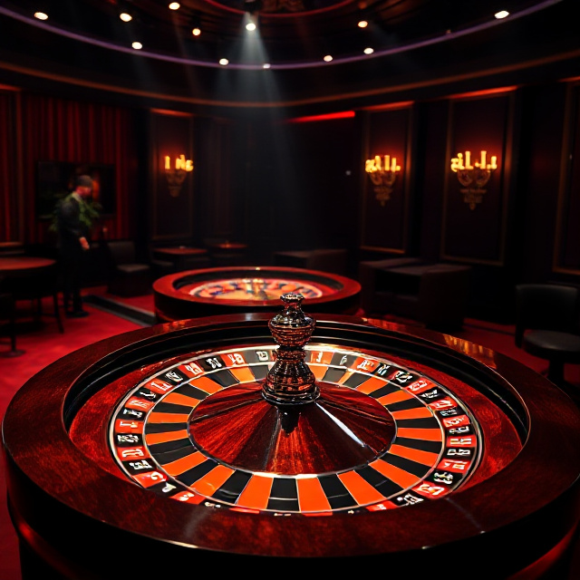 Live roulette studio with dynamic lighting and a spinning wheel