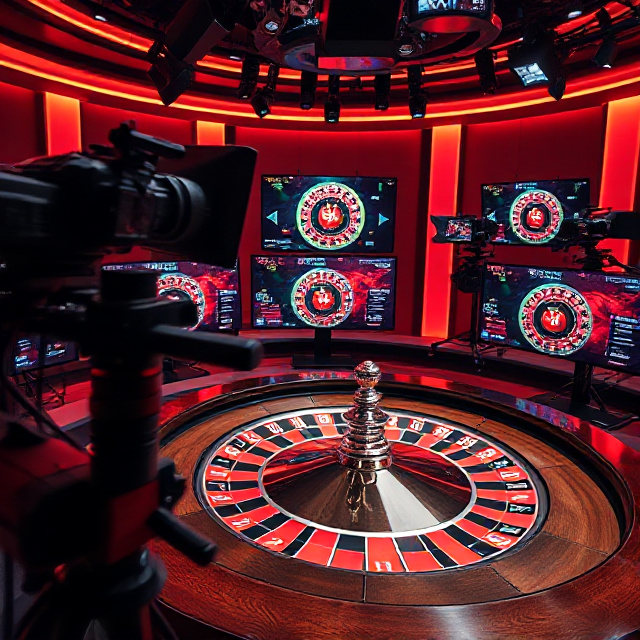 Multiple camera angles of a live roulette wheel in a studio